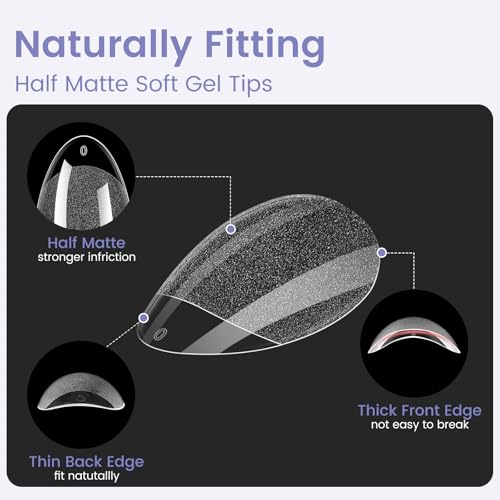240Pcs Clear Almond Nail Tips – 12 Sizes Full Cover for DIY Salon