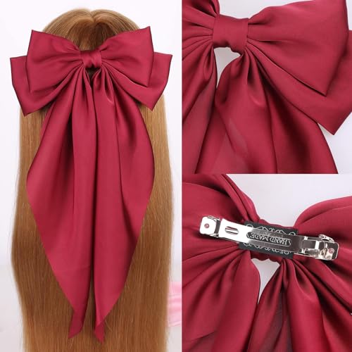 MRJ 4 Pcs Satin Hair Bows - Large Hair Clips for Women & Girls