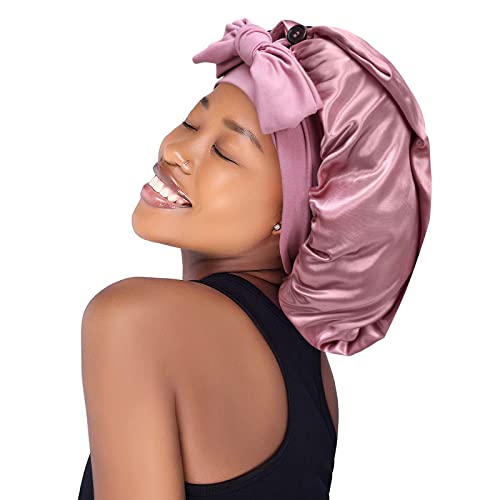 Isshin Beauty Jumbo Satin Silk Bonnet for Long Hair with Adjustable Tie