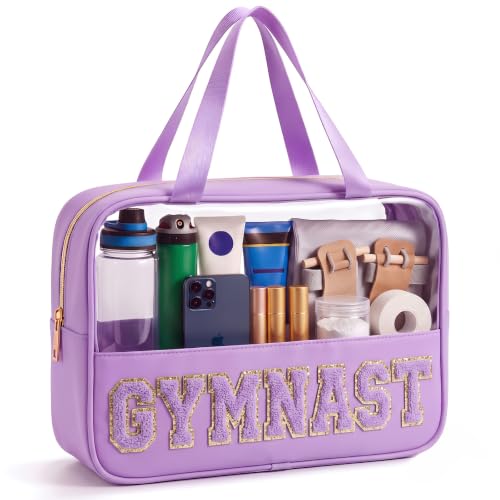 Purple Gymnast Makeup Bag - Glitter Chenille Cosmetic Pouch