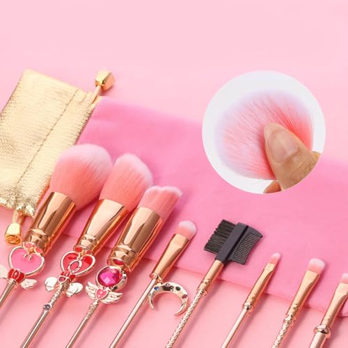 Pink Sailor Moon 9-Piece Makeup Brush Set with Travel Bag