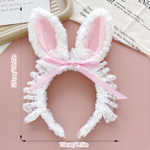 Pink Lace Easter Bunny Ears Headband with Curly Rabbit Hair Accessories for Parties & Photos