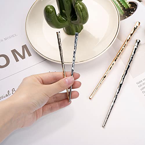 4 Pack Metal Hair Chopsticks - Gold & Silver Bun Hair Sticks for Elegant Updos