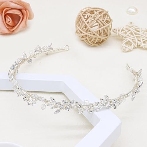 Oriamour Crystal Bridal Headband - Floral Rhinestone Hair Piece for Brides