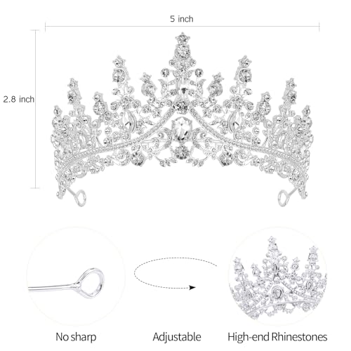Silver Queen Tiara Crown for Women & Girls - Bridal, Party, Birthday Accessory