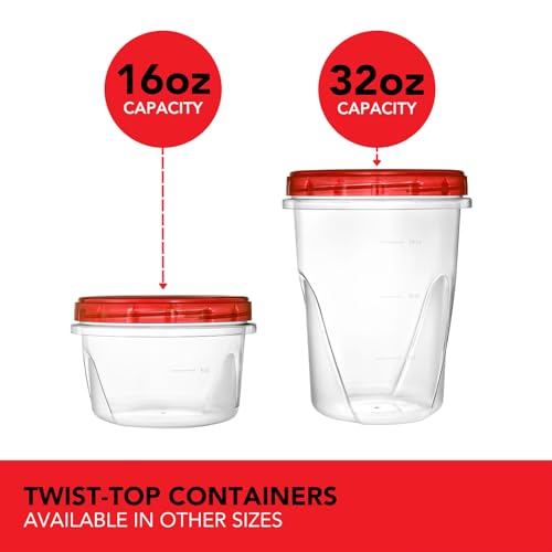 16oz Airtight Plastic Food Storage Containers - 10 Pack with Red Lids