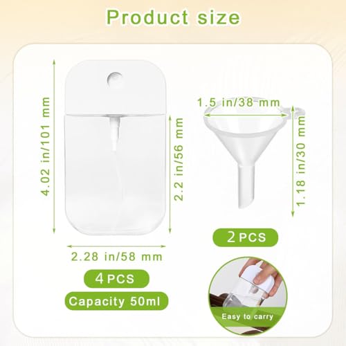 4 Pack 50ML Clear Spray Bottles with Nano Spray Nozzle