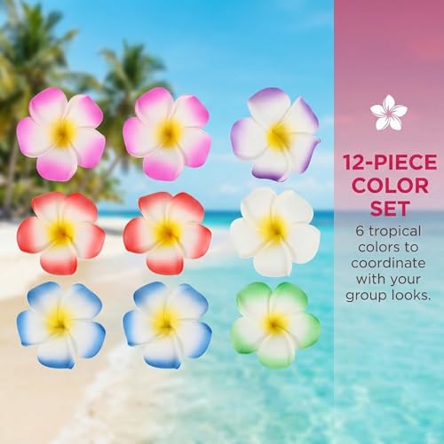 12-Pack Hawaiian Flower Hair Clips for Women, 3.7 Inch Plumeria Hair Accessories