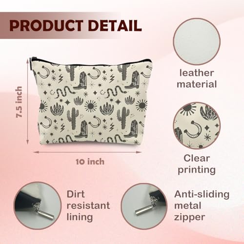 Vintage Cowboy Boots Makeup Bag - Compact PU Toiletry Pouch