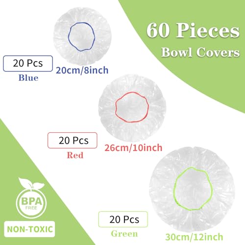 Reastar Reusable Bowl Covers - 60 Pcs, 8/10/12 in, Elastic Food Storage