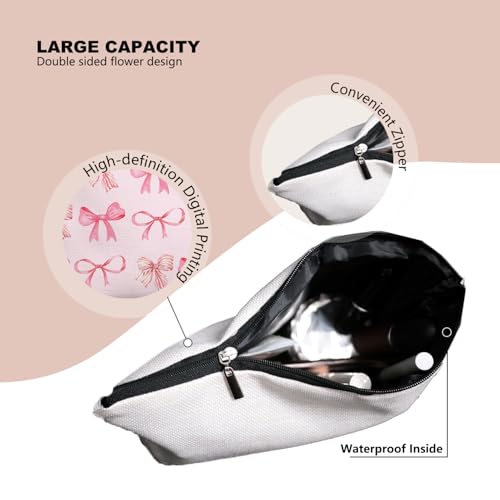 EKGJW Coquette-02 Bow Makeup Bag for Women & Teens, Preppy Cosmetic Pouch