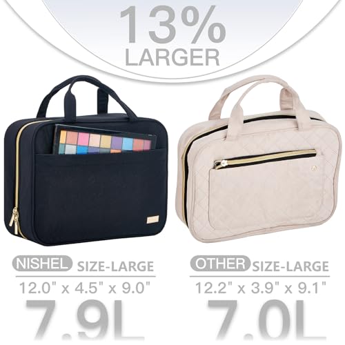 NISHEL Large Hanging Travel Toiletry Bag - Portable Makeup Organizer, Black