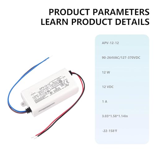 12V 1A Switching Power Supply for LED Lighting - 12W, IP42 Protection