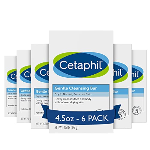 Cetaphil Gentle Cleansing Bar Soap - Unscented, 4.5oz (Pack of 6) for Sensitive Skin