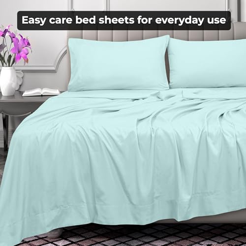 Royale Linens Queen Flat Sheet - Ultra Soft Microfiber, Aqua