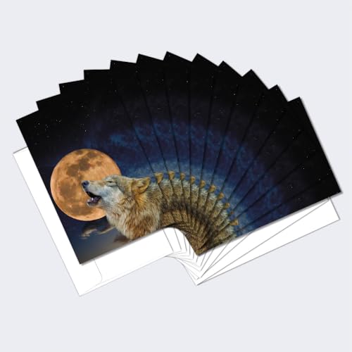 One Wolf Moon All Occasion Notecard Set - 12 Eco-Friendly Cards