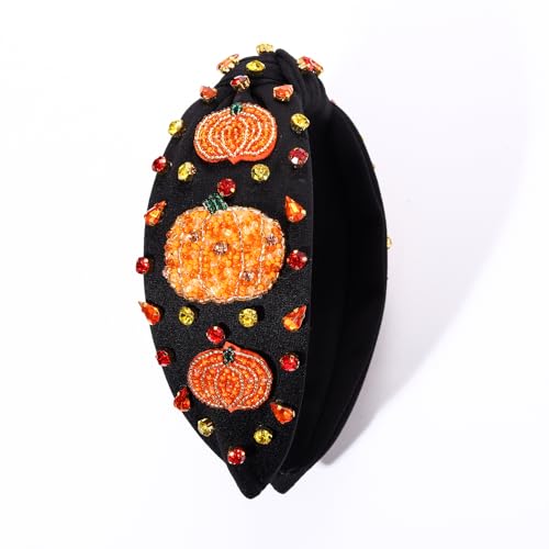 JERTOCLE Triple Pumpkin Beaded Headband for Women Fall Thanksgiving Accessories