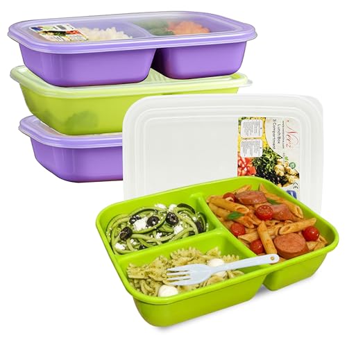 Neez 3-Compartment Lunch Containers - 48oz Bento Box Set for Adults