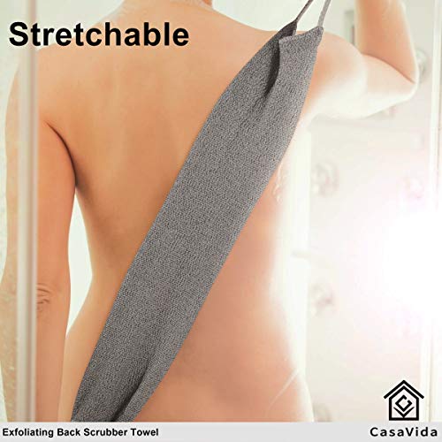 CASAVIDA 2-Pack Gray and Blue Exfoliating Back Scrubber Towels for Shower