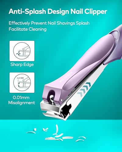 MR.GREEN Purple Nail Clippers Set with Nail File - Anti Splash, Medical Grade Stainless Steel