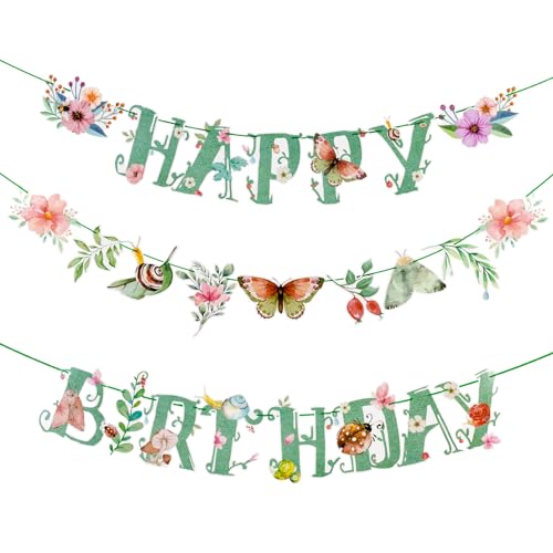 Sage Green Butterfly Happy Birthday Banner - Pre-Strung Party Decor