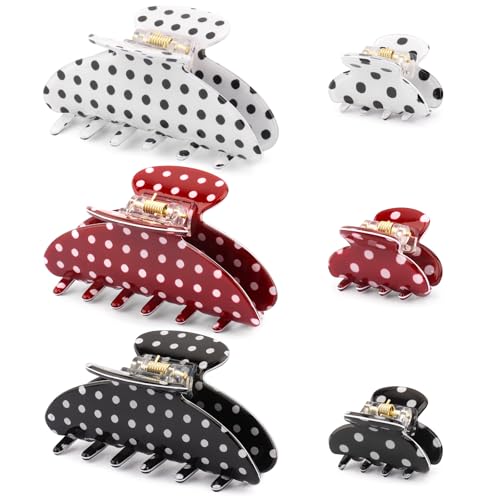 Vovii 6-Piece Polka Dot Hair Claw Clips for Thick and Fine Hair