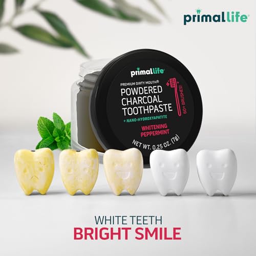 Primal Life Organics Dirty Mouth Toothpowder - Vegan Charcoal Powder with Essential Oils, 0.25oz