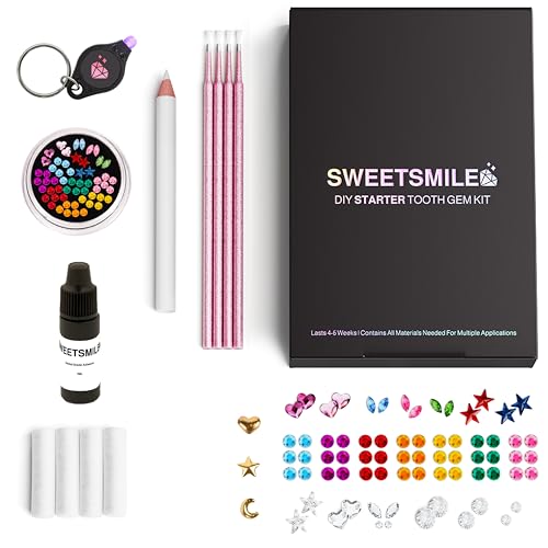 Silver Tooth Gem Kit - DIY Dental Jewelry with Multi-Color and Crystal Gems, Heart, Star, Butterfly Shapes