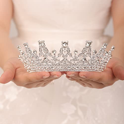 JWICOS Silver Rhinestone Tiara Crown for Wedding Bridal Hair Accessories