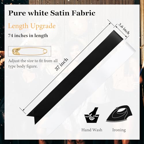 White & Black Customizable Satin Sash 71.65in Bride Graduation Prom Party