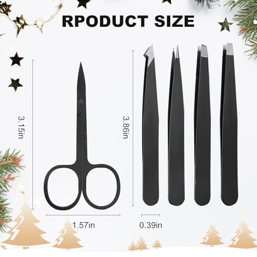 5-Pack Stainless Steel Tweezers Set for Facial Hair and Eyebrow Grooming with Scissors