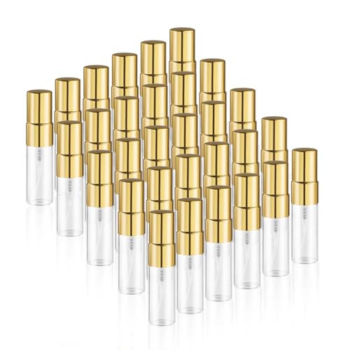 3ml Clear Glass Perfume Spray Bottles with Gold Nozzle - 30 Pack, Refillable Travel Atomizers