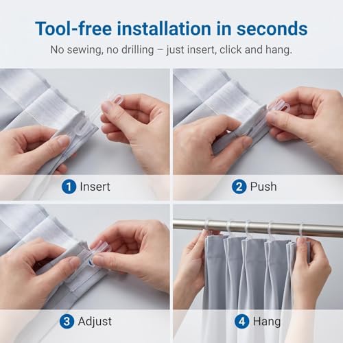 40PCS Adjustable Pinch Pleat Curtain Hooks – Plastic Clips for Drapes