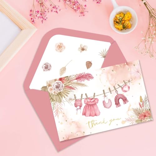 50 Pack Pink Baby Shower Thank You Cards with Envelopes & Stickers