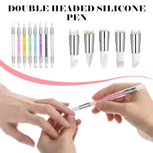 Oruola 8pcs Silicone Nail Art Tools Set - Dual Tipped Nail Brushes for Design & Shaping