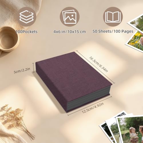Popotop Linen Hardcover Photo Album 4x6, 100 Pockets for Memories
