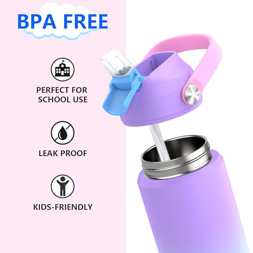Ospivso Kids Purple Insulated Water Bottle 18 oz with Straw