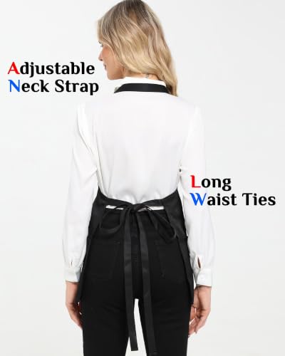 Adjustable Black Bib Apron with 3 Pockets for Kitchen & Restaurant