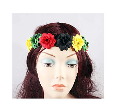 Rasta Rose Flower Crown Headband – Red, Yellow, Green Festival Headpiece