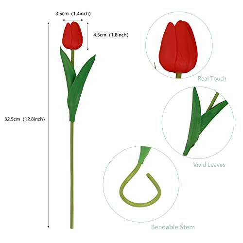 10 Red Faux Tulips - Realistic Artificial Flowers for Home Decor
