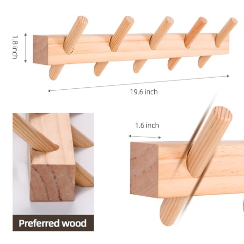 Solid Wood Coat Rack Wall Mount with Removable Hooks - 5 Hooks