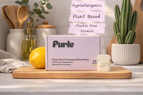 Purle Lemon Foaming Hand Soap Refill Tablets - Eco-Friendly, Reusable Dispenser, 12 Pack