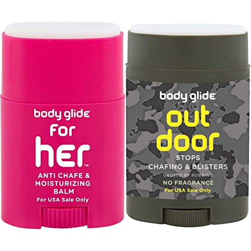 Body Glide For Her Anti Chafe Balm 0.8oz & Outdoor Anti Friction Stick 1.5oz Set