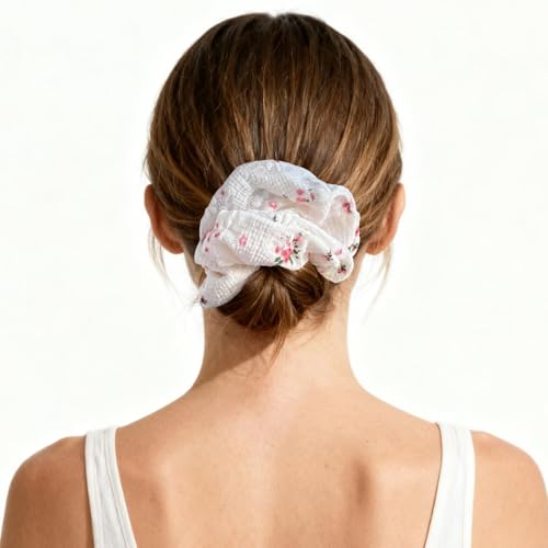 Floral Lace Scrunchies Pack of 3 for Women - Blossom Hair Ties & Ponytail Holders