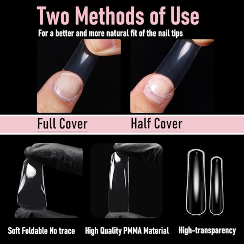 240Pcs Pro-Thicken Curved Square Press-On Nails - Extra Thick Clear Full Cover