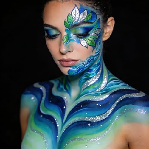 VOLLUCK Face Paint Kit with 12 Colors & 10 Brushes - Safe Body & Face Makeup for Halloween & Parties