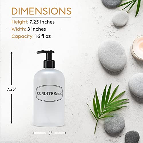 16 oz Refillable Shampoo & Conditioner Bottles with Pumps - Frosted Clear