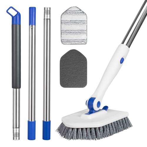 Adjustable 3-in-1 Tub Scrubber Brush with Long Handle & 3 Heads