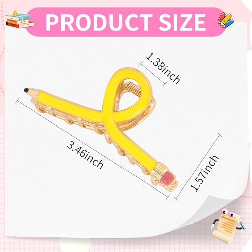Multi-colored Pencil Hair Claw Clips for Thick Hair - 3 Pack, Teacher Gift