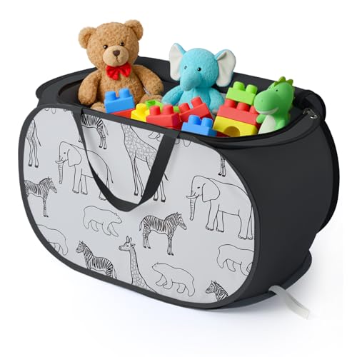 Stuffed Animal Storage Basket with Zipper Lid - Black